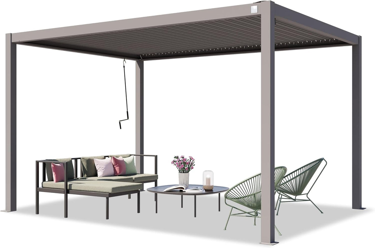 Pavillon, PRIMEYARD Pergola 3x4 m Aluminium-Pfosten mit Lamellendach aus Stahl graue Terrassenüberdachung, TOOLPORT