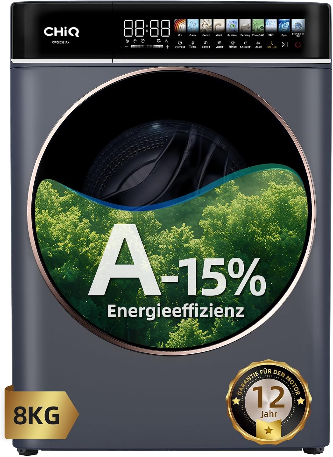 CHiQ Waschmaschine,   Waschmaschine 8kg Frontlader, EEK A-15%, 1400