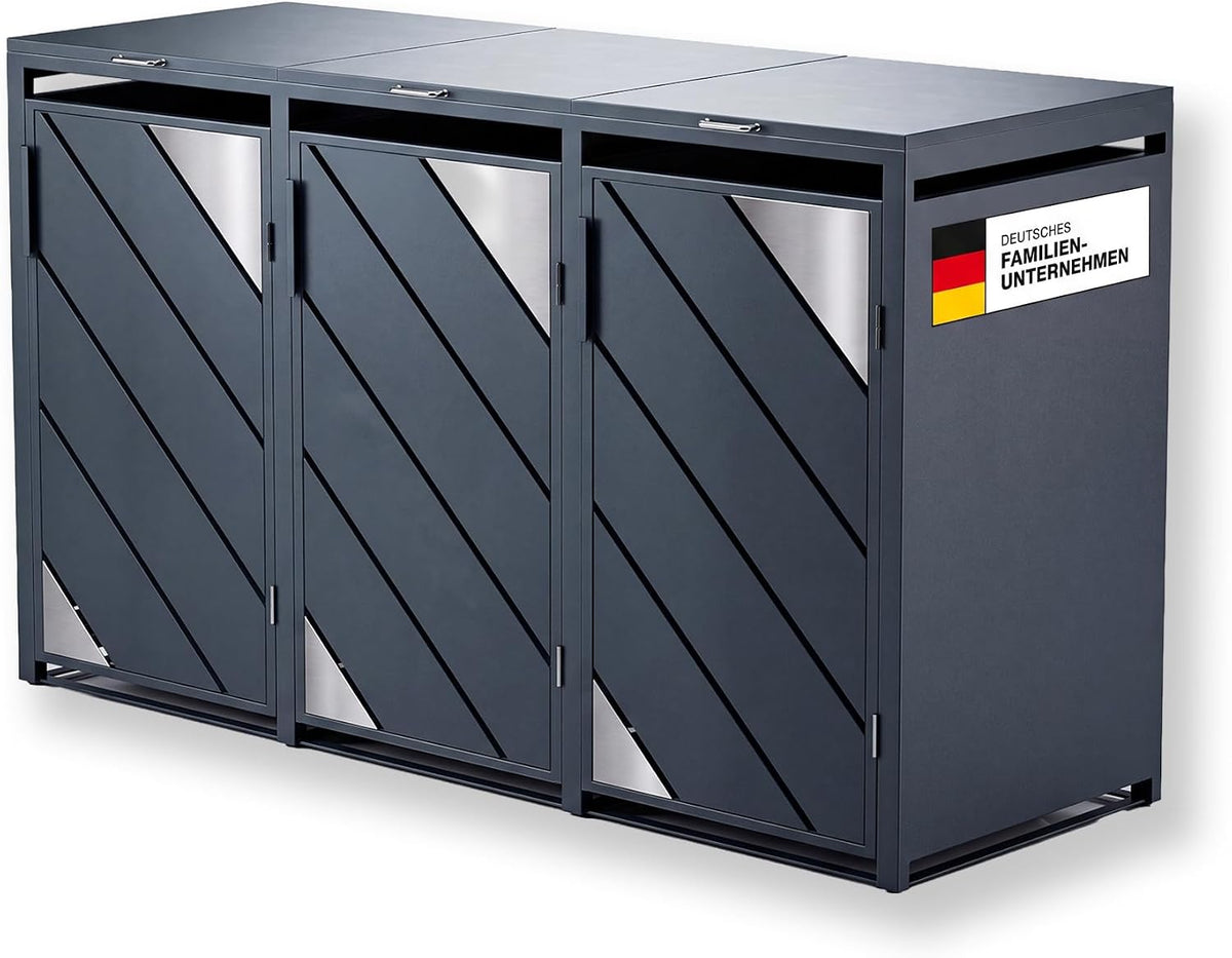 Metzler Mülltonnenbox,   Mülltonnenbox 3er 240L Anthrazit mit Edelstahl
