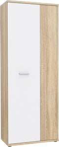 Schuhschrank NET106 70 Schrank, Garderobenschrank, Abstellraum, Drehtürenschrank, 2-türig mit Einlegeböden, Weiß mit Holzdekor: Sonoma Eiche