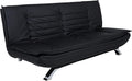 Sofa Jasper Bettcouch Schwarzes Kunstleder Schlaf, mit 3 Liegepositionen, Moderner 3-Sitzer Ohne Armlehne, Gepolstert mit verchromten Beinen