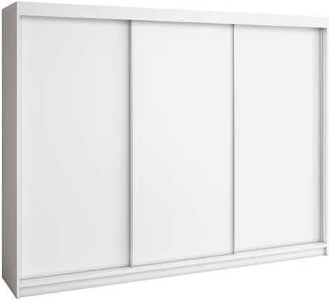 Kleiderschrank 200 Mero Schwebetürenschrank cm, 3-türig mit 4 Schubladen (Weiß), A&J MöbelLand