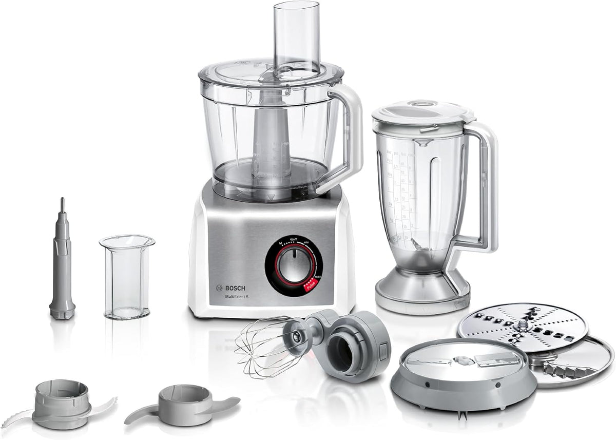 Bosch Kompakt- Küchenmaschine, MultiTalent 8, 45 Funktionen, XXL-Rührschüssel 3, 9 L, Mixer 1, 5 L, Universalmesser, Rührbesen