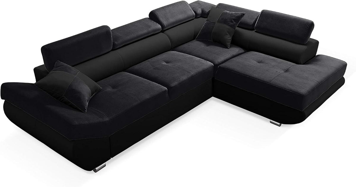 Sofa Saturn Eck, mit Schlaffunktion L-Form Rechts Schwarz, Robin Inspire