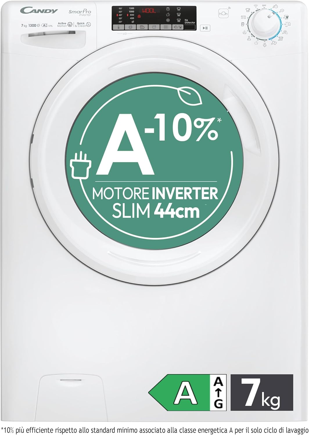 CANDY Smart Pro Inverter Waschmaschine, Slim 7 kg, freistehend, Frontlader, Klasse A-10%, 1300 Umdrehungen, 16 Programme, 76 dB, angeschlossen
