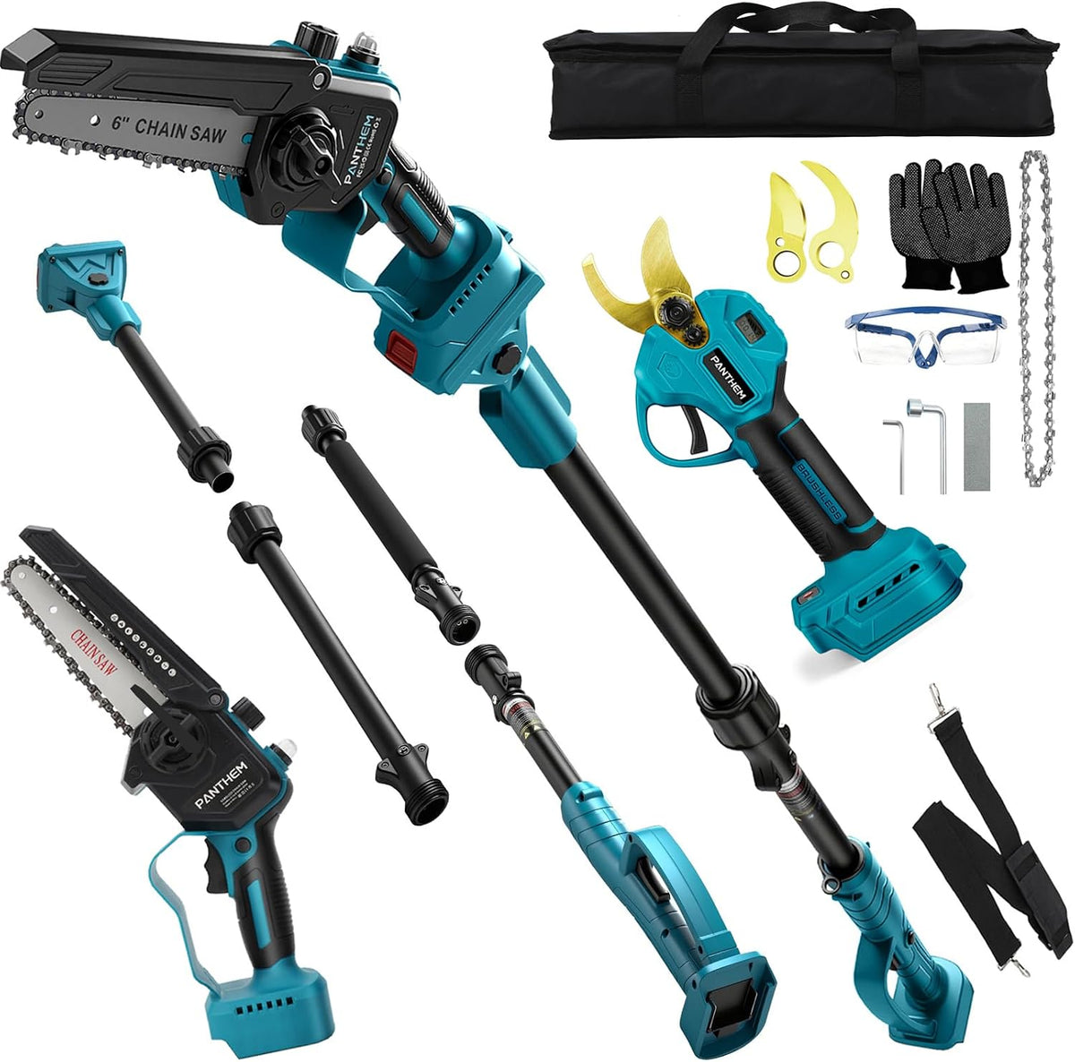 panthem Akku Hochentaster Ast Kettensäge, Teleskop 4 IN 1 kompatibel mit Makita 18V