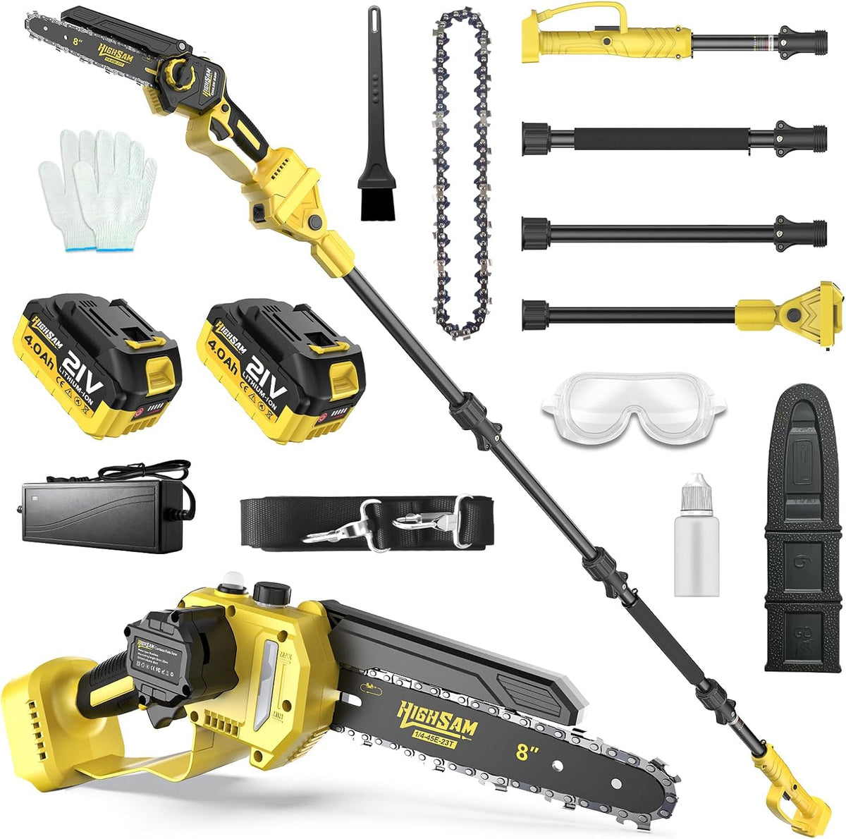 highsam Akku-Mini-Kettensäge, 2-in-1 Akku Kettensäge & Astsäge Akku für Makita 18V, 8 Zoll Bürstenloser Mini Kettensäge mit Akku 2×4.0Ah