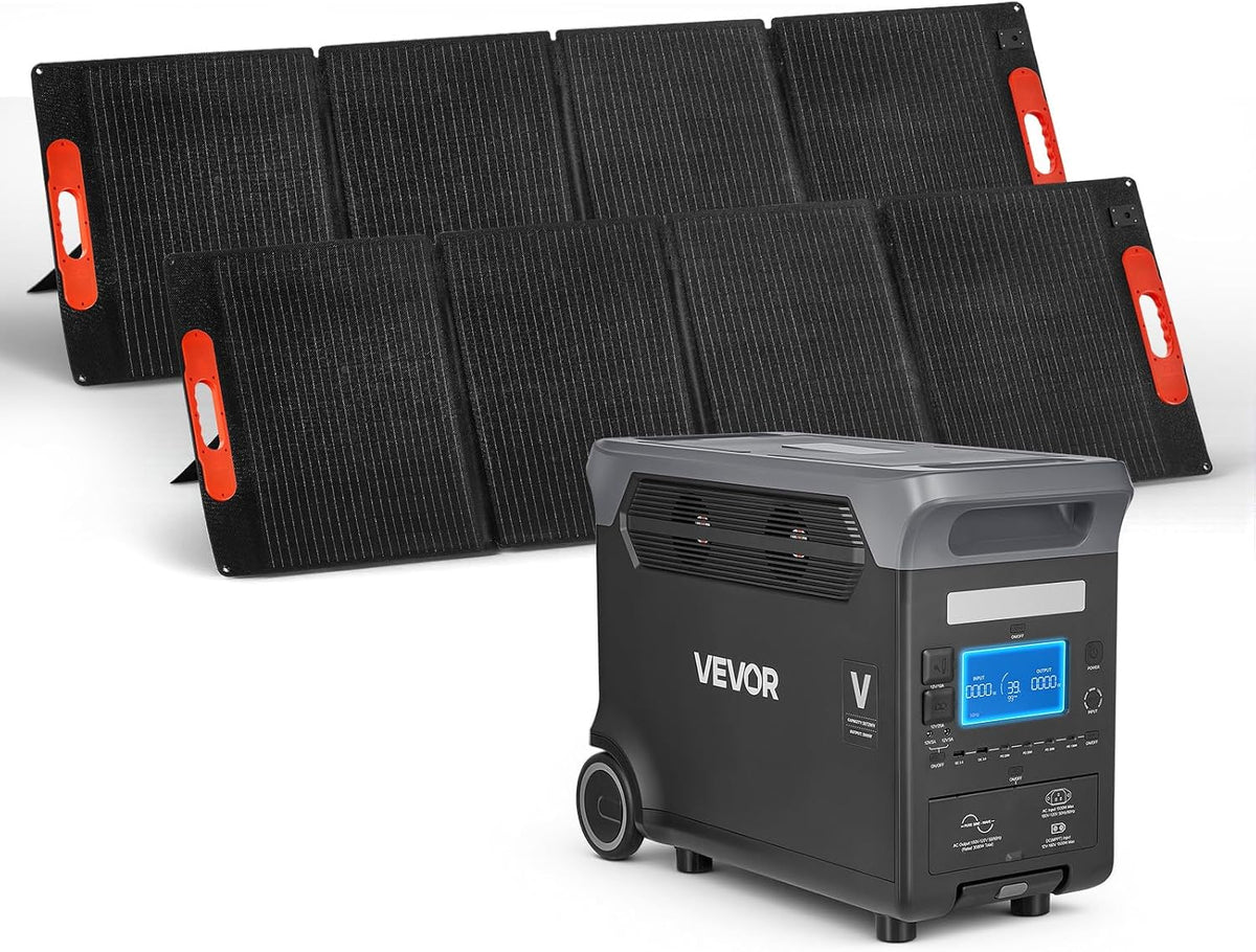 VEVOR Tragbare Powerstation, mit 2 Stk. 200-W-Solarpanels, 3000-W-Solargenerator, 3072-Wh-LiFePO4-Akku & 13 Ausgängen, Ideal für Notfälle zu Hause