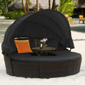 Liege Sonneninsel, insel mit faltbarem Sonnendach, Rattan Lounge Gartenmuschel Outdoor, Sonnenliege Gartenliege Set rund φ192 cm