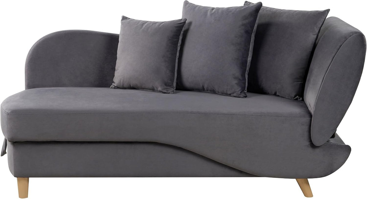 Relaxsessel, Chaiselongue Samtstoff grau rechtsseitig mit Stauraum Kissen modern Meri II, Beliani