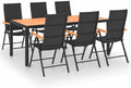 Makastle 7-teilige Garten- Essgruppe, Schwarz Braun 185 × 90 × 74cm