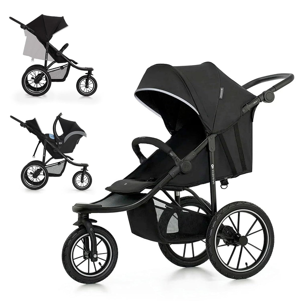 Kinderkraft Buggys, HELSI 2 Buggy bis 27 kg, Buggy ab geburt, Laufkinderwagen mit große Luftreifen, Liegefunktion, Verstellbarer Elterngriff