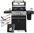 FEUERGOTT Gasgrill, Hektor 3B-S inkl. Drehspieß, Abdeckhaube - All Inclusive mit 4 Grill-Utensilien - 3 Brenner, Sear-Brenner, Gusseisenroste