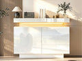 Kommode Sideboard Weiss Hochglanz, mit Schubladen Fernbedienbarem Licht, Wumagin