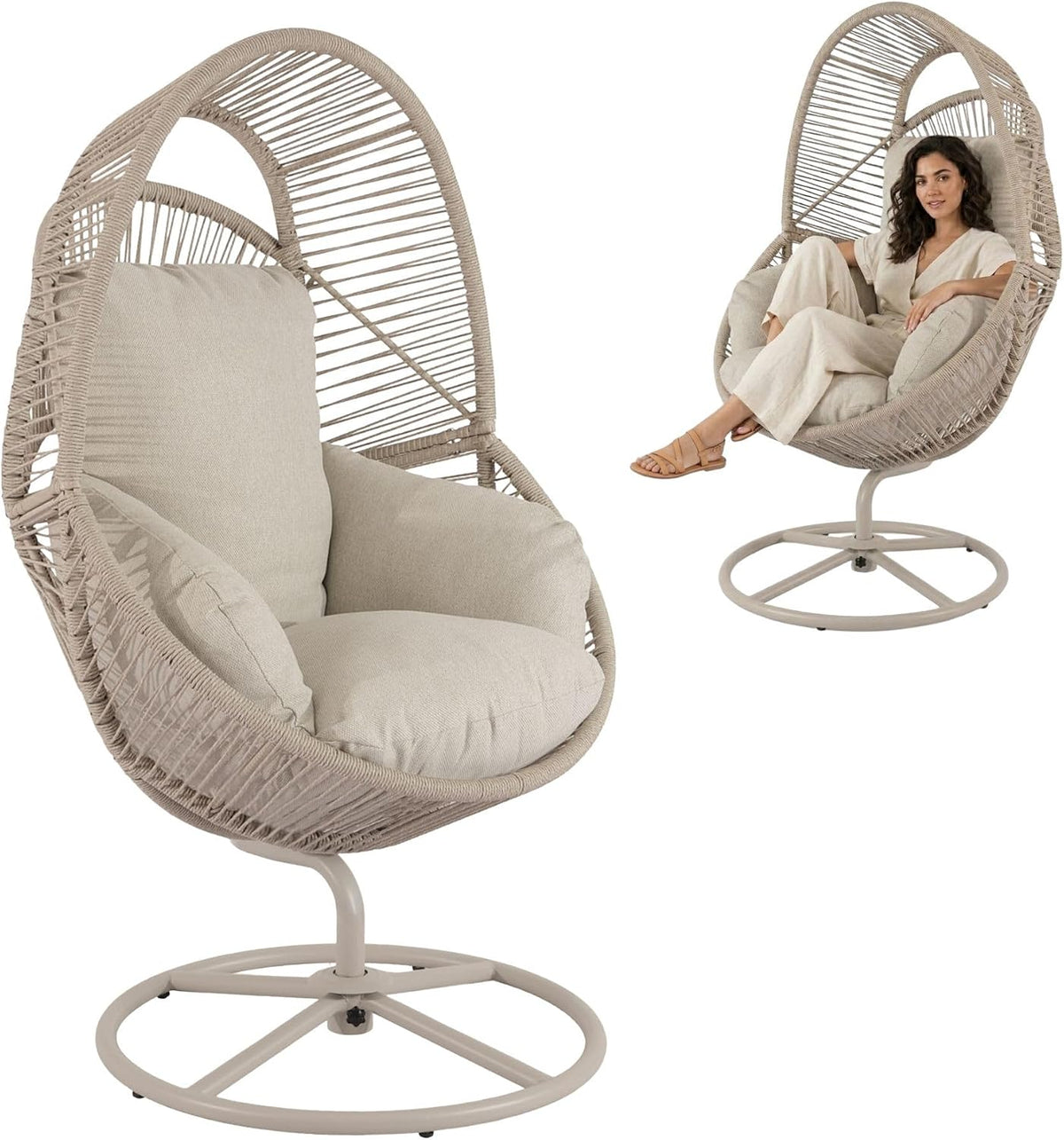 Esszimmerstuhl, Gartensessel Polyrattan drehbar mit 15 cm Sitzkissen Outdoor Vico, di volio