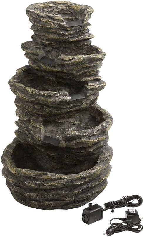 Tischbrunnen, Gartenbrunnen Roccia mit LED Beleuchtung, Steinoptik, ca. 99 x 65 x 62 cm, 22 kg, Polyresin, grau, Dehner