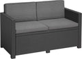 Sofa Allibert by Victoria Garten, 2-Sitzer Lounge Sofa in Rattanoptik, Inkl. Sitz- & Rückenkissen, Pflegeleicht, Wetterfest, Grau, 129 × 63 × 77 cm