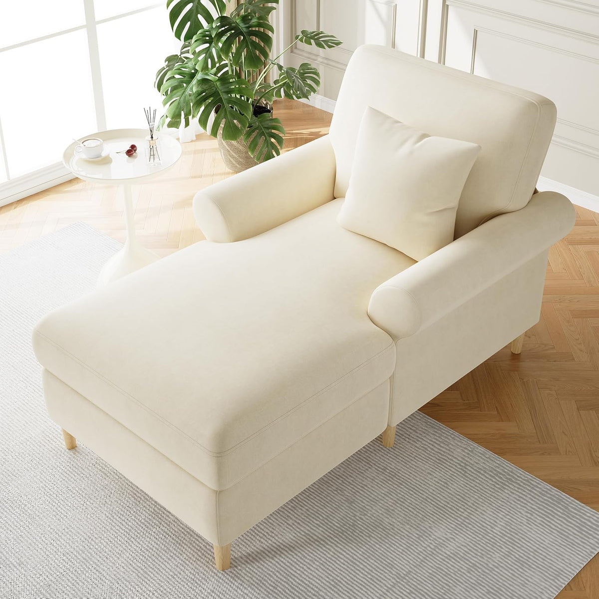 Relaxsessel Gepolsterter, Beige klappbarer Schlafsessel, Bequemer Lesesessel, XXL großer, samtbezogener Lounge-Sessel
