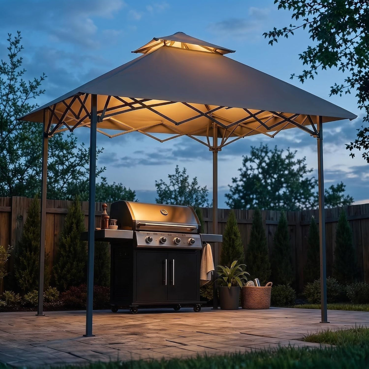 Sunjoy 2 4x1 5 LED m Pop Up Grillpavillon mit magnetischer Leuchte, 2 Höheneinstellungen, doppelt belüftetem Dach