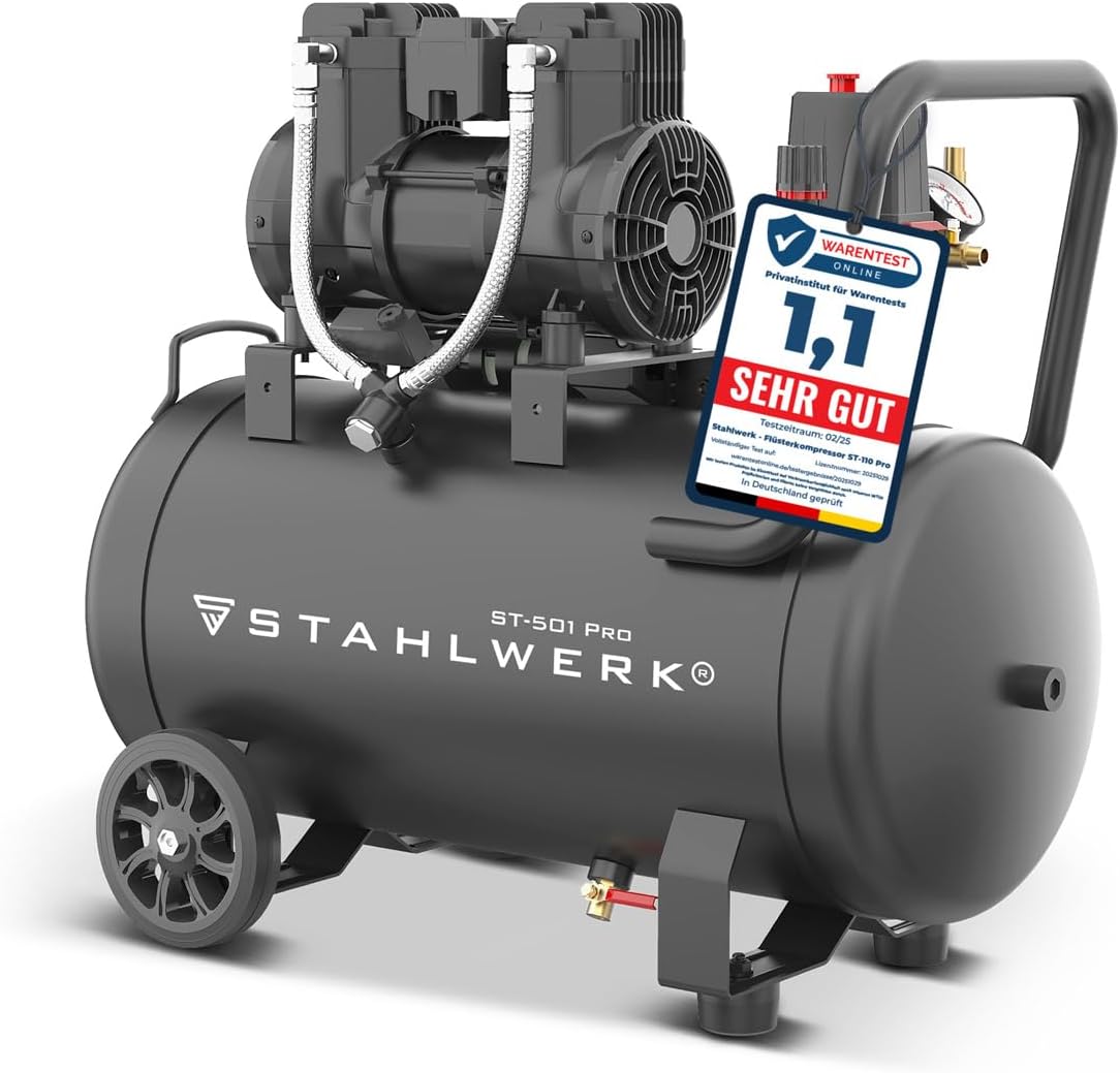 STAHLWERK Kompressor,   Kompressor 50 L Tank, 10 bar, ölfrei & leise 70 dB (ST-501