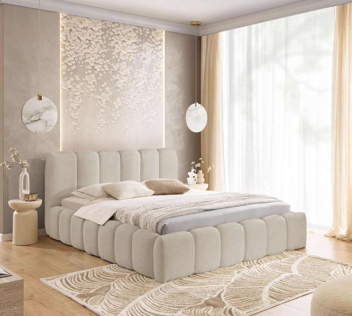 Bett Polster, MIA mit Bettkasten, Bett 180 × 200, Bubble Bett, Doppelbett mit Stauraum und Lattenrost, Boxspringbett-Optik, ohne Matratze