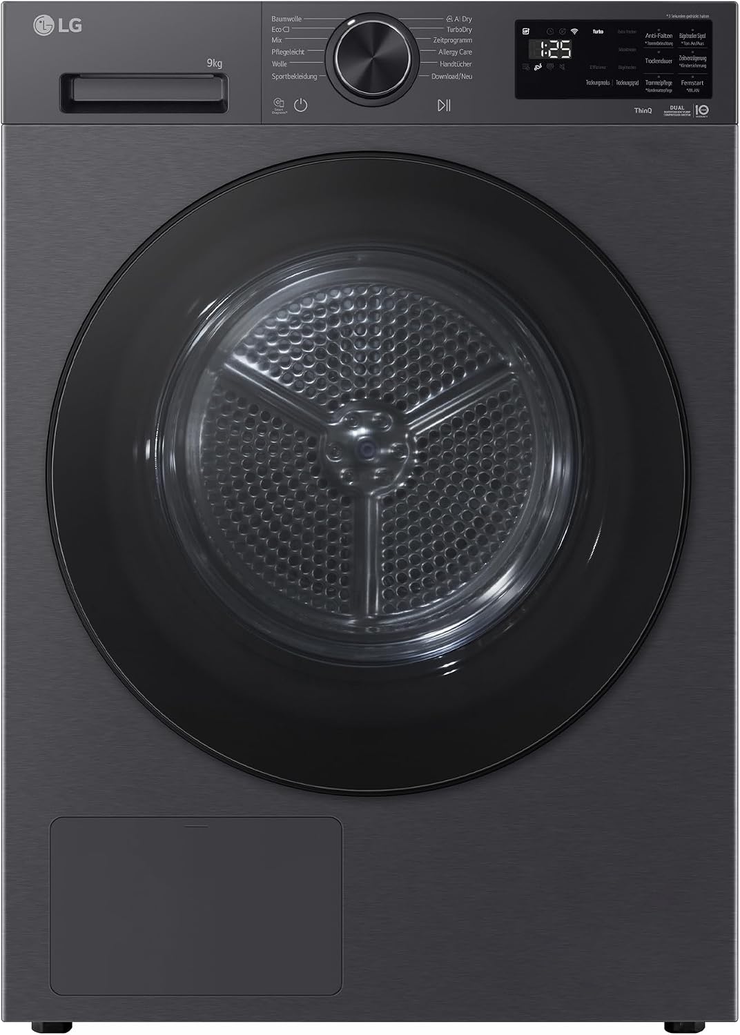 LG Wärmepumpentrockner, RT90X7B Trockner (B, 9 kg) mit Wärmepumpentechnologie (LED-Display, selbstreinigender Kondensator, Trockensensor) Matte Black