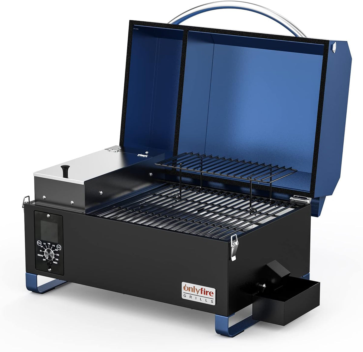 onlyfire Pellet Smoker Grill, 8-in-1-Multifunktion Räucherofen, LED-Bildschirm, Blau