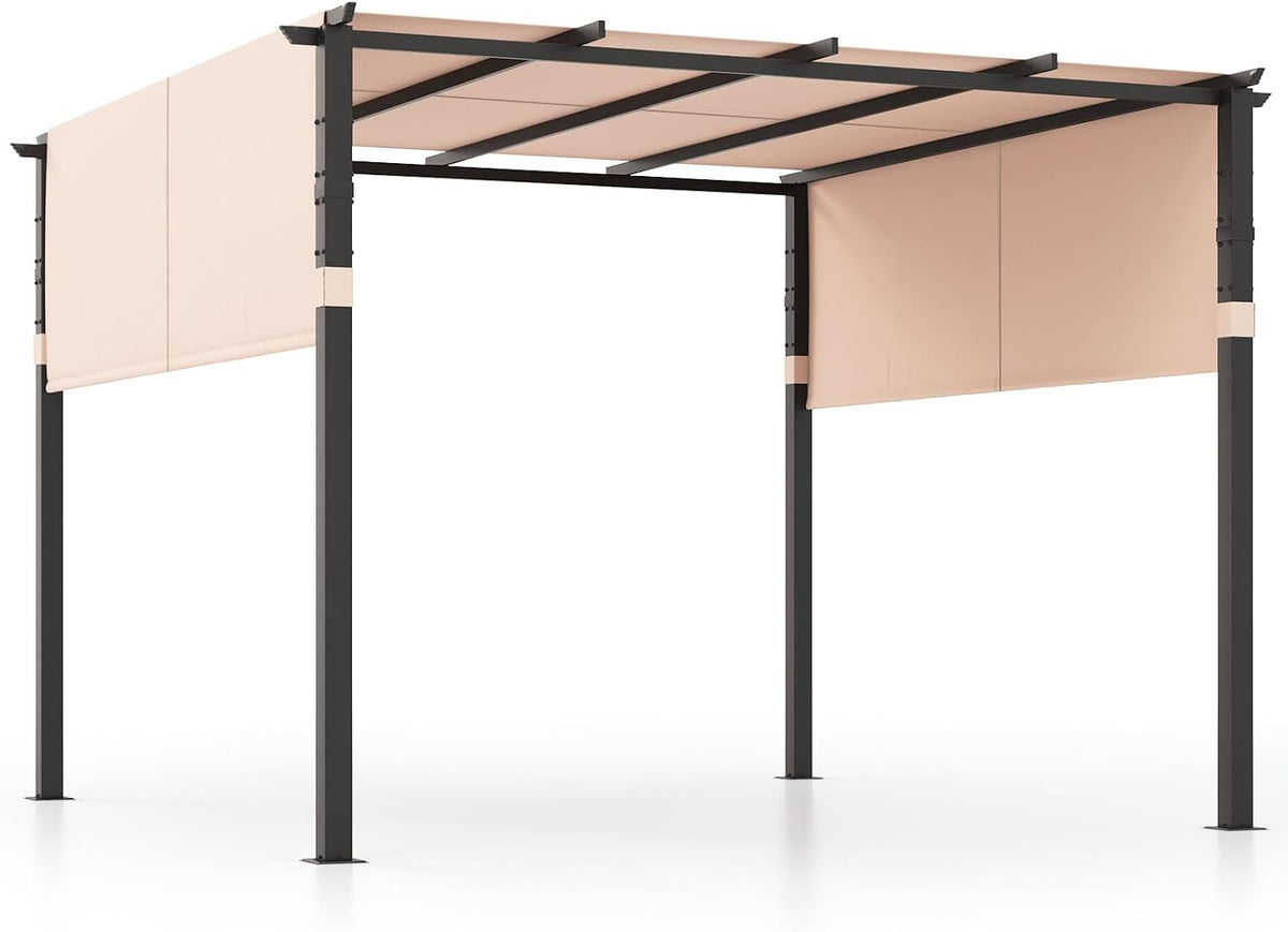 Pavillon 305 305 x cm Pergola Garten, mit 2 einziehbaren Überdachungen, wasserdichter Paviilon mit Sonnenschutz, Gazebo mit Metallrahmen & 8 Erdnägeln