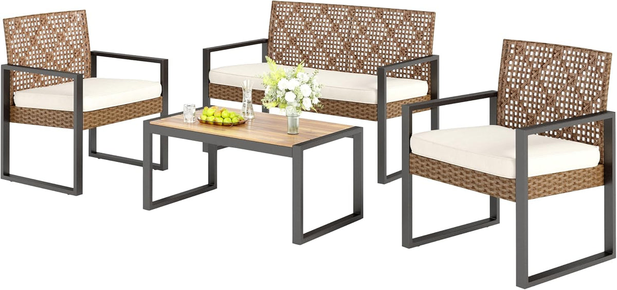 Gartenmöbel-Set, Gartenmöbel Balkonmöbel Set mit 1 x 2-Sitzer Sofa, 2 x Sessel und 1 x Tisch