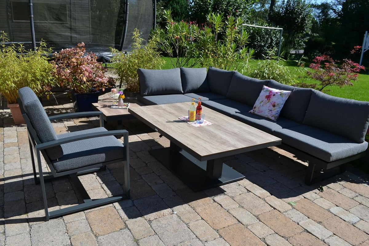 Sessel 150x90cm HPL 1 edle Ecklounge Gartenlounge Baltimore I unempfindlicher Lift Tisch höhenverstellbar + Lounge, bomey