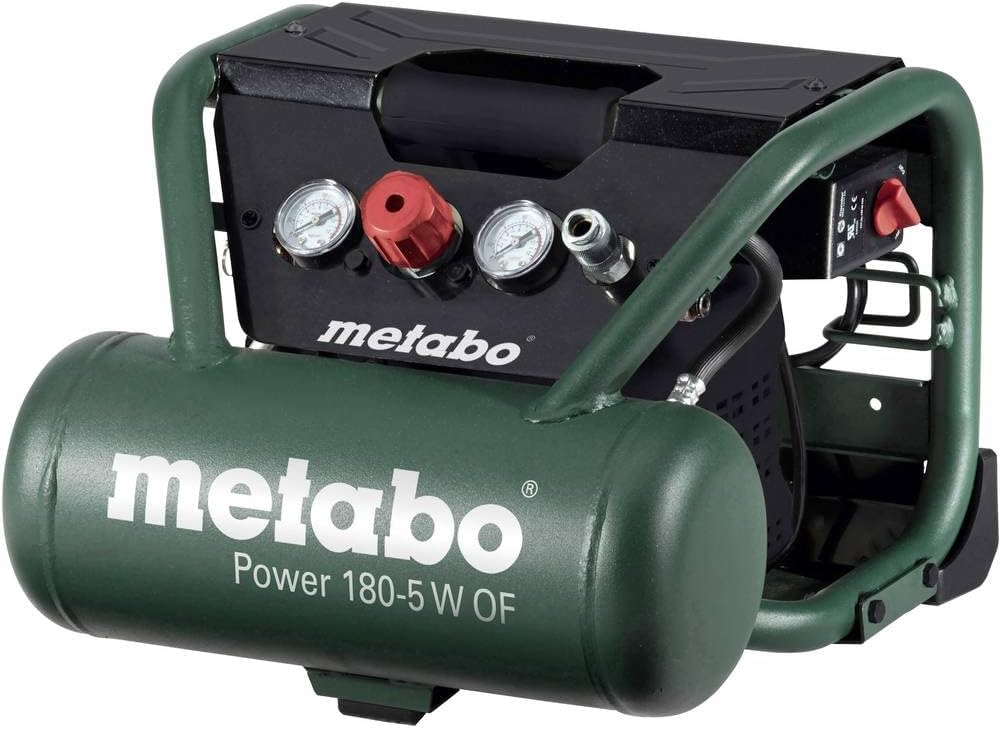 metabo Kompressor, Power 180-5 W OF - 8 bar, 1.1 kW, 5L Tank, 90l/min Füllleistung, 75 l/min Liefermenge - Ölfrei, mobil, ideal für Tackern & Nägel