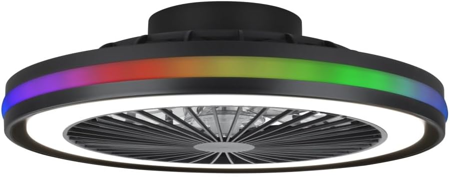 MeLiTec Deckenleuchte, mit Ventilator, dimmbar, RGB-Lauflicht, natürlicher Wind, Timer und Nachtlicht, Fernbedienung, schwarz, DV06