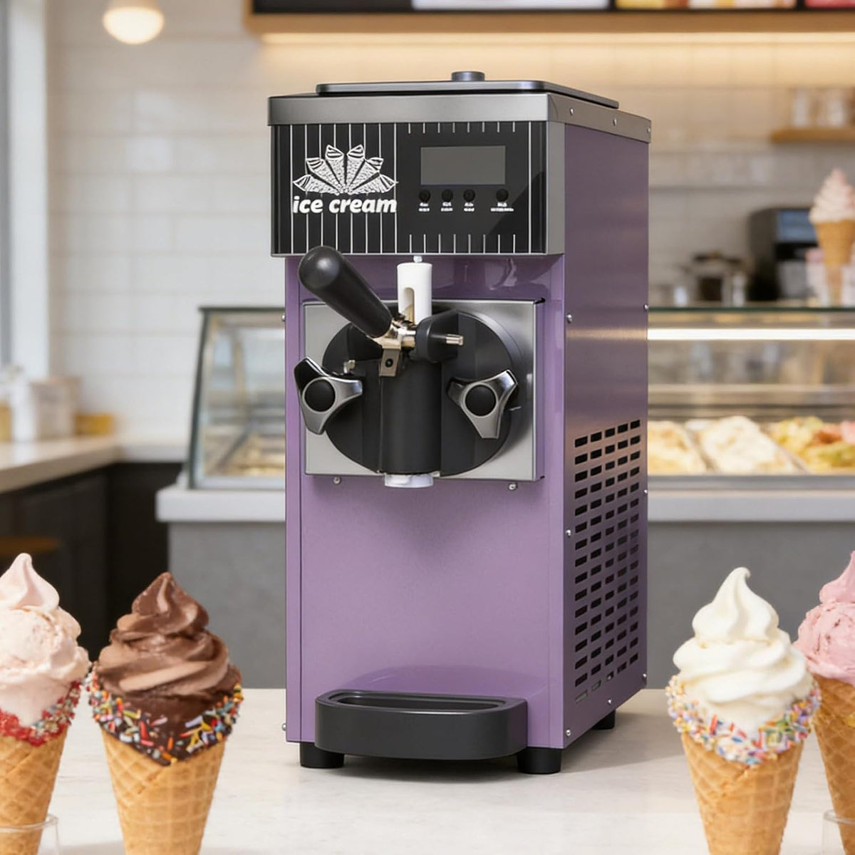 QJJML Eismaschine, Für Eine Sorte, Professioneller Softeishersteller Mit Edelstahlgehäuse, 450 W/750 W Leistung & 3, 5 L/7, 4 L Fassungsvermögen