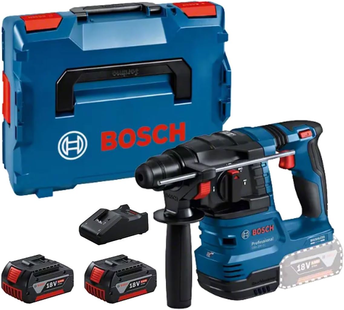 Bosch Professional 18V System Akku Bohrhammer, GBH 18V-22 (mit SDS plus, inkl. 2 × 4.0Ah Akku, Schnellladegerät GAL 18V-40, L-BOXX)