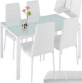 Esstisch Essgruppe Set Tisch und Stühle, und 4X Stuhl, strapazierfähiges Kunstleder, Tischplatte aus Sicherheitsglas, Küchenstühle modern
