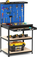 COSTWAY Werkbänke, Werkbank 81 x 41 cm, 225 kg Tragkraft Arbeitstisch mit Lochwand & Schubladen & regalen & 20 Hängehaken