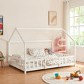 Kinderbett, Sisimiut Hausbett Montessori 120 × 200 cm mit Rausfallschutz Holzbett für Kinder Bodenbett Lattenrost Kiefernholz Weiß matt, [en.casa]