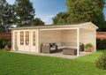 Alpholz Gartenhaus, Freiburg-44 aus naturbelassenem Holz 755 × 399 cm mit 44 mm Wandstärke, Terrasse und Doppeltür