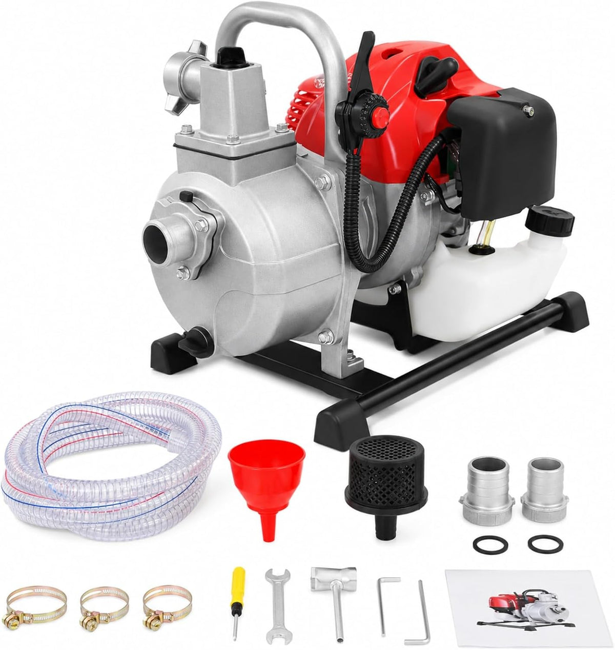 Falyrex Wasserpumpen, 30m Förderhöhe, 43cc Gartenpumpe mit 2 Takt Motor, Motorpumpe, Teichpumpe für Entwässerung & Bewässerung