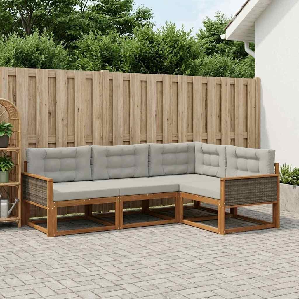 Gartenmöbel-Set, 4-TLG. Outdoor-Sofa-Set aus Akazienholz, Natur und Hellgrau, modulare, Generic