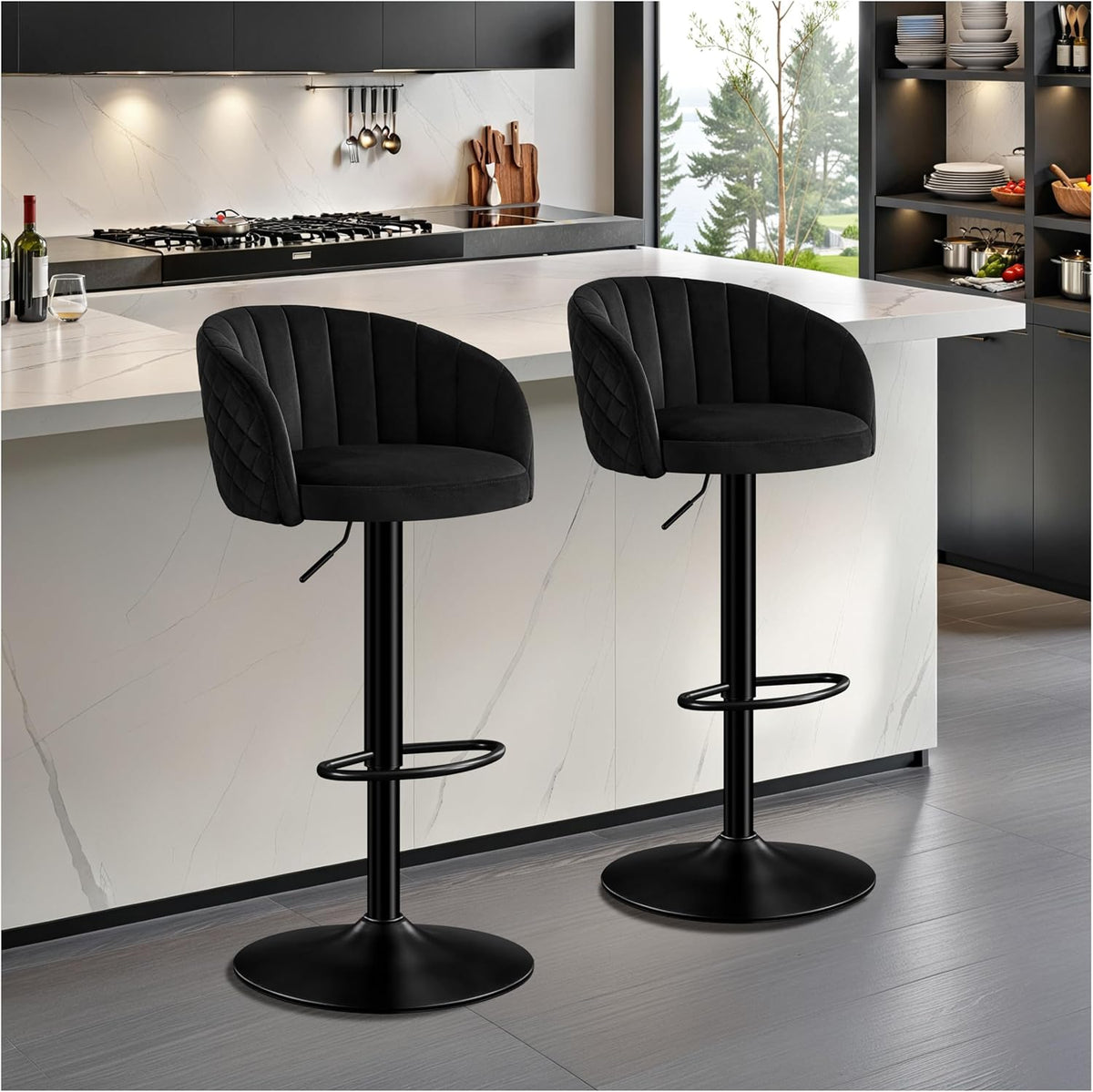 STOOLINK Barhocker,   2er Set Barhocker Höhenverstellbar aus Milch-samtstoff