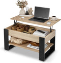 Couchtisch, höhenverstellbar mit Stauraum, 92 × 51cm, Sonoma/Schwarz, defiPad