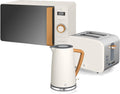 Swan Nordic Frühstücksset Wasserkocher, 7 l, 2200 W, Brot-Toaster mit Breitschlitz, 2 Scheiben, Mikrowelle 20 l, Digital, Modernes Design, Holzeffekt