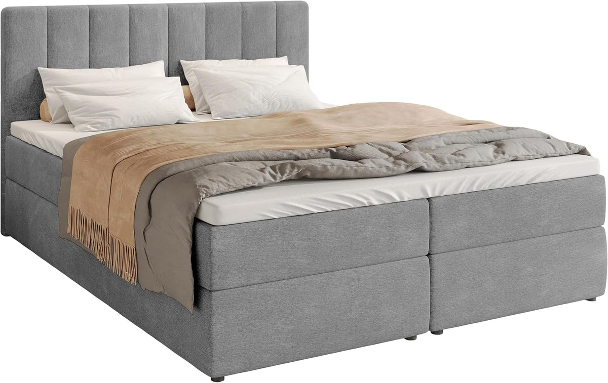 Bett Boxspring, mit Matratze 180 × 200cm Bett mit Topper Dunkelgrau, BROMARKT