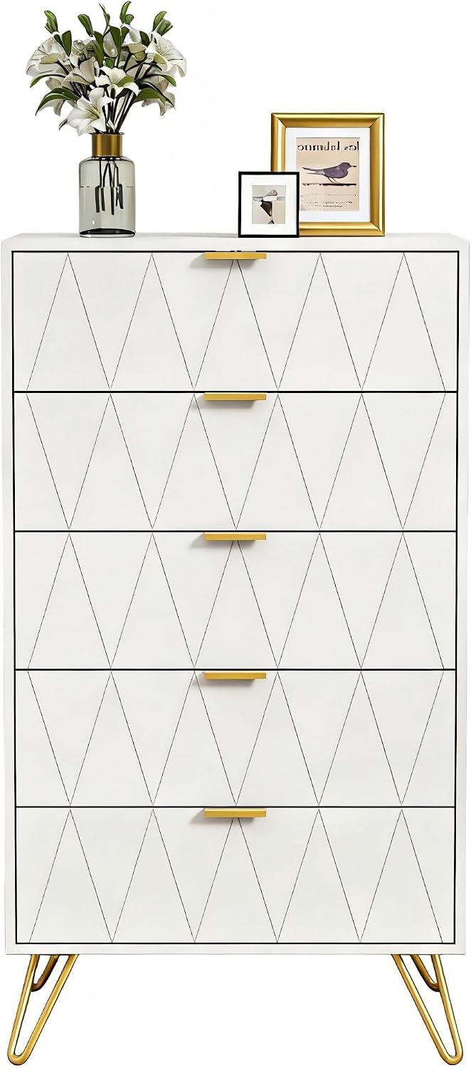 Kommode, mit 5 Schublanden, 60 × 34 × 110cm Sideboard Modern (Weiß), UEV