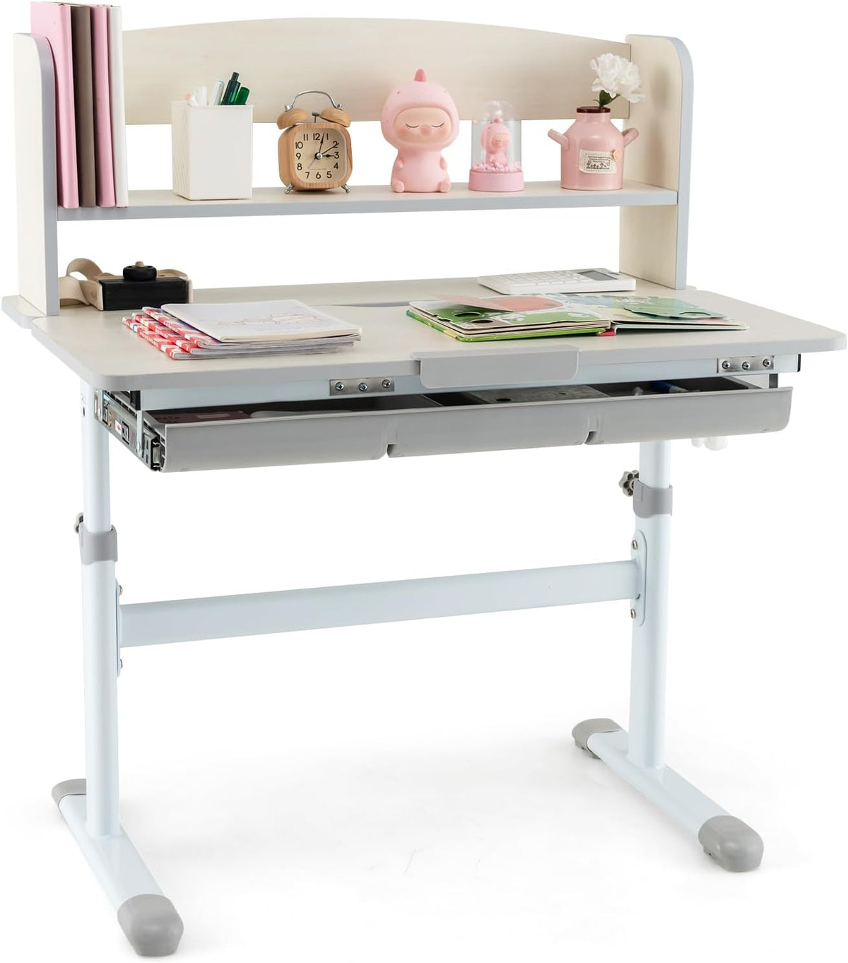 Schreibtisch, Kinder, Regal & Schublade, COSTWAY
