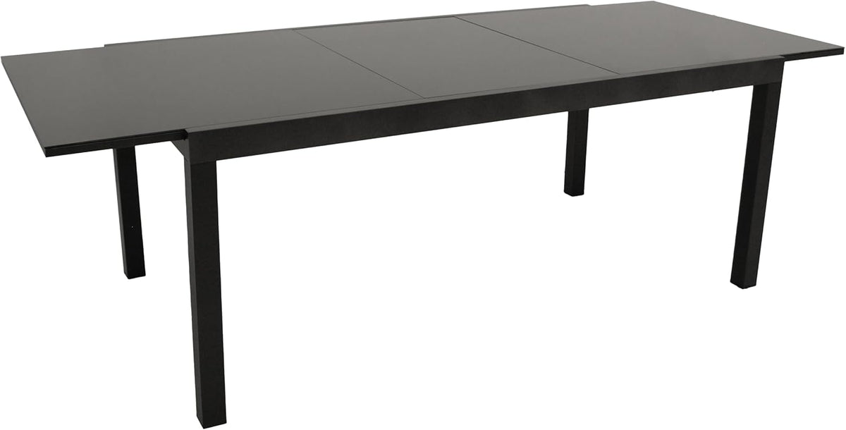 Gartentisch, Ausziehtisch ELBA XXL, 200/300 × 110cm, Aluminium anthrazit + Glas schwarz, Outdoor, DEGAMO