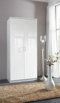 Kleiderschrank, Drehtürenschrank >Clack< in Hochglanz Lack Weiss - 91x199x58cm (BxHxT), möbelando