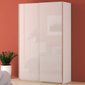 Kleiderschrank FITTIO, 150, moderner Schwebetürenschrank, 2-türig, Kleiderstange, Einlegeböden, Schlafzimmer, Holzwerkstoff, Weiß Hochglanz
