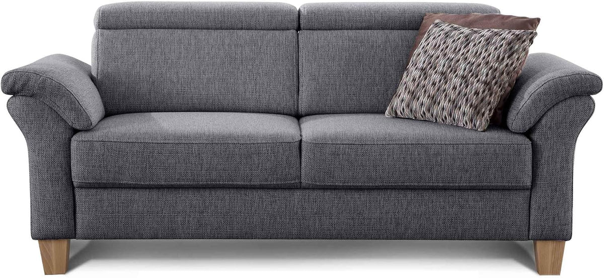 Sofa 3-Sitzer, Ammerland/Couch mit Federkern im Landhausstil/Inkl. verstellbaren Kopfstützen/186 × 84 × 93/Strukturstoff grau, CAVADORE